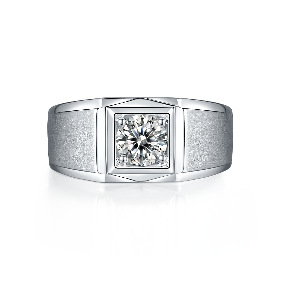 Zhixiang S925 Silver Plated Platinum Moissanite Diamond Men's Ring 1 Carat D-Class